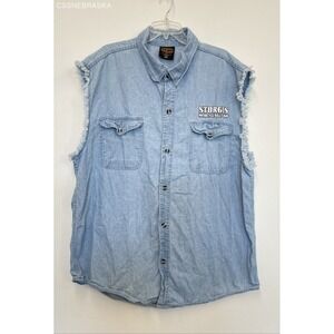 Milwaukee Blue VTG‎ Denim Vest Sleeveless Button Down Raw Motorcycle - Size 4XL